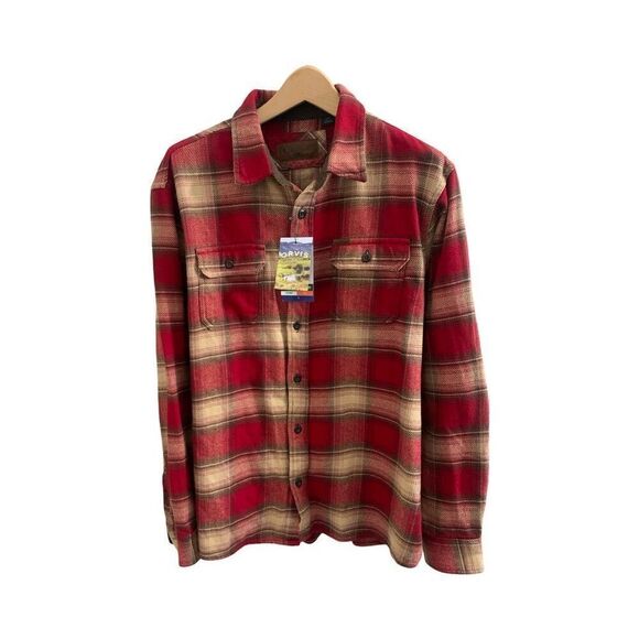 Orvis Men’s Red Plaid Heavyweight Flannel Shirt Jacket Classic Fit Large, NWT - Picture 1 of 9